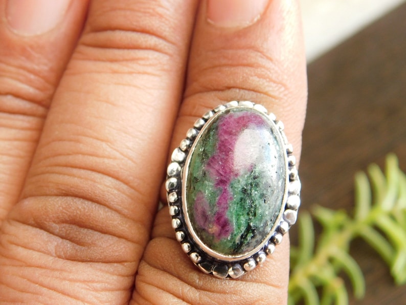 stone ring US size-6.5 Sterling Silver Ring R-957 gift ring, Handmade Ring boho Ring,ruby zoisite Gemstone Ring ruby zoisite Ring