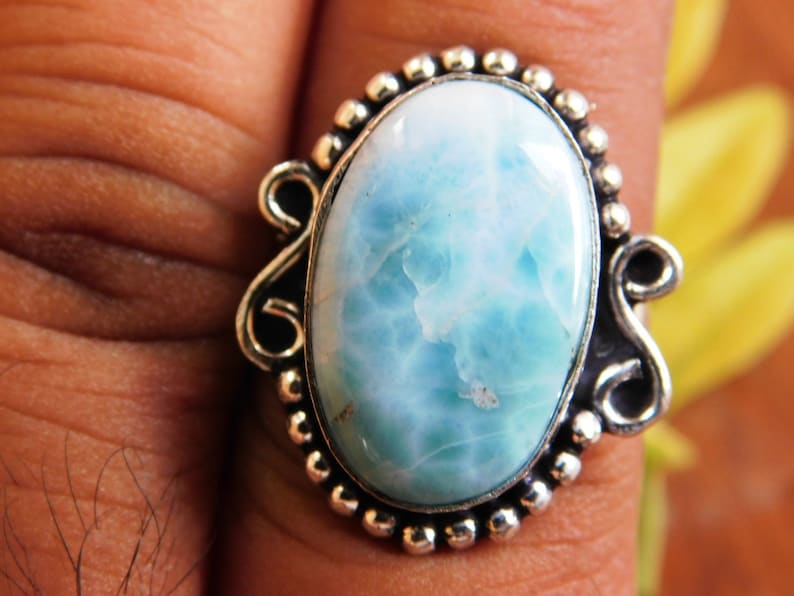 Larimar Ring gemstone ring,R176 men/'s ring,gift for her Larimar cabochon Ring,Larimar jewelry,Larimar gemstone Ring Sterling Silver ring