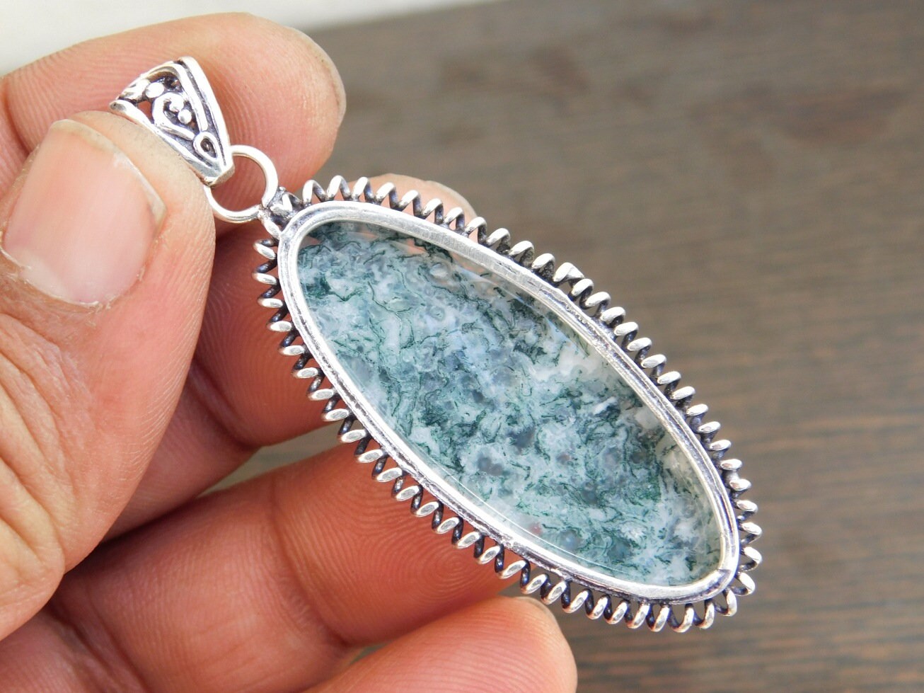 Green Moss Agate Pendant Sterling Silver PendantMoss Agate | Etsy