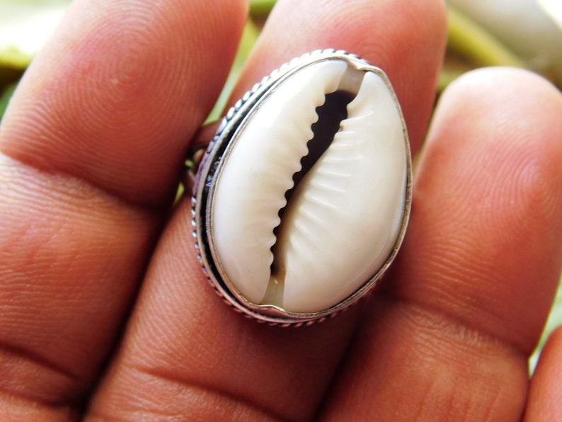 Cowrie Shell Ring With Twiststerling Silver Ringstatement Etsy
