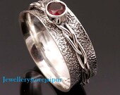 Natural Garnet Ring,Garnet Spinner Ring, 925 Sterling Silver Ring, Spinner Rings For Women, Double Band Ring, Handmade Spinner Ring For Her