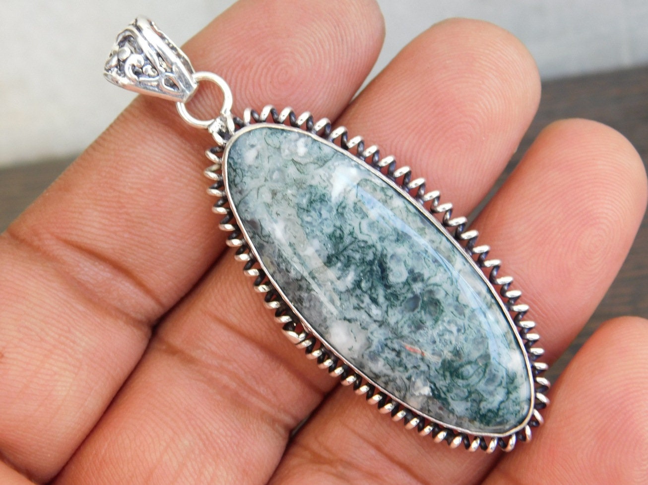 Green Moss Agate Pendant Sterling Silver PendantMoss Agate | Etsy