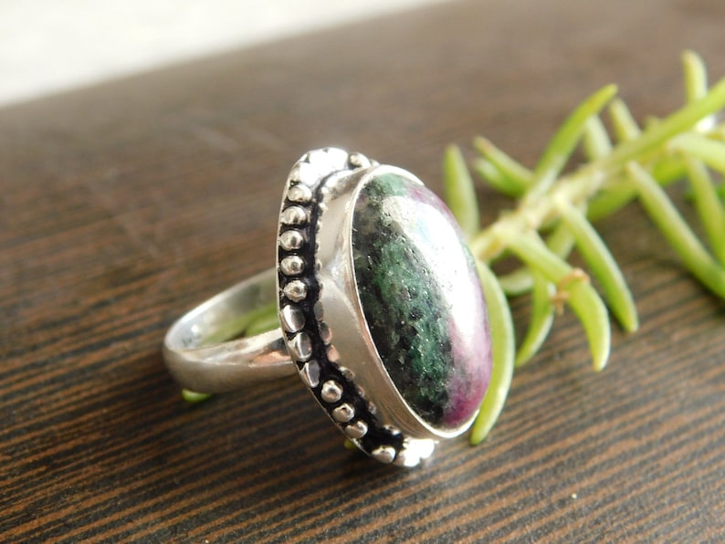 stone ring US size-6.5 Sterling Silver Ring R-957 gift ring, Handmade Ring boho Ring,ruby zoisite Gemstone Ring ruby zoisite Ring