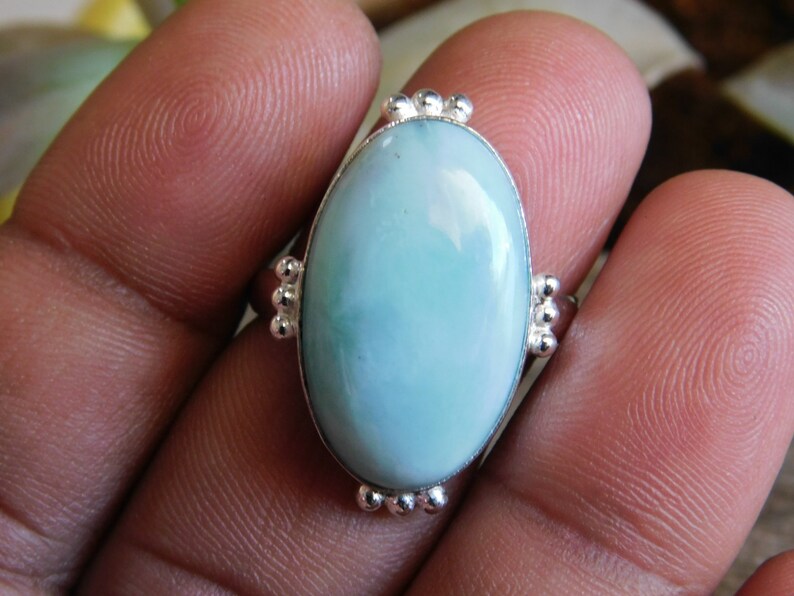 Larimar Ring* solid Sterling Silver ring* Larimar cabochon Ring* Larimar jewelry* Larimar gemstone Ring* men/'s ring* gift for her*rings*A382