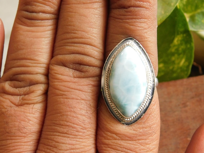 Blue Larimar Ring* 925 Sterling Silver ring* Larimar cabochon Ring*Larimar jewelry*Larimar gemstone Ring*men/'s ring*gifts*gemstone ring*A268