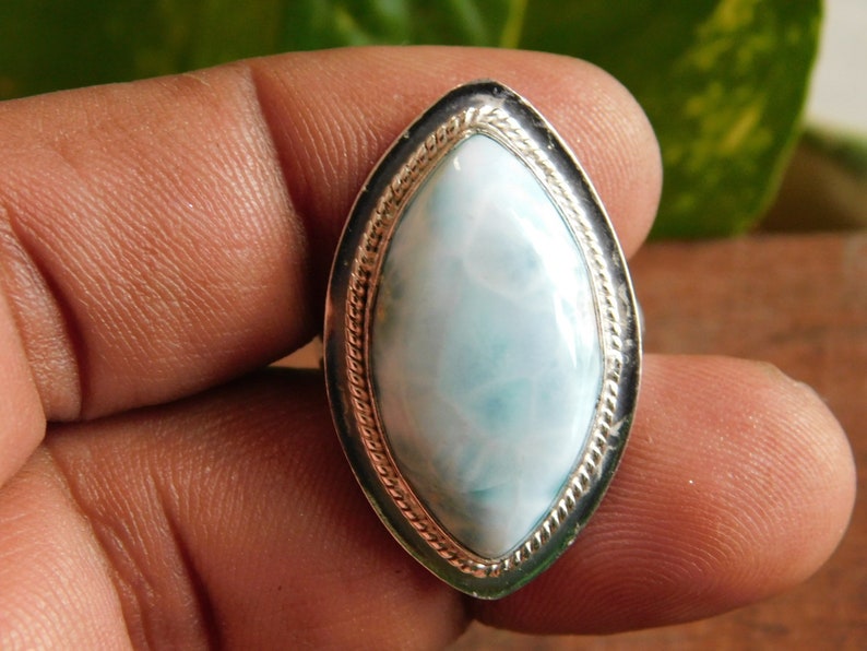 Blue Larimar Ring* 925 Sterling Silver ring* Larimar cabochon Ring*Larimar jewelry*Larimar gemstone Ring*men/'s ring*gifts*gemstone ring*A268