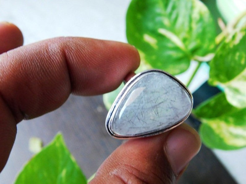 Rutileted Quartz Gemstone Ring rutile Ring Solid sterling silver Ring,Rutile Gemstone ring,mens ring, R-460 black rutile ring US size-8