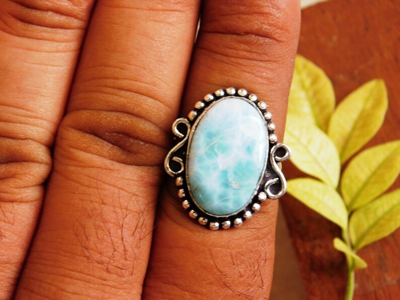 Larimar Ring gemstone ring,R176 men/'s ring,gift for her Larimar cabochon Ring,Larimar jewelry,Larimar gemstone Ring Sterling Silver ring
