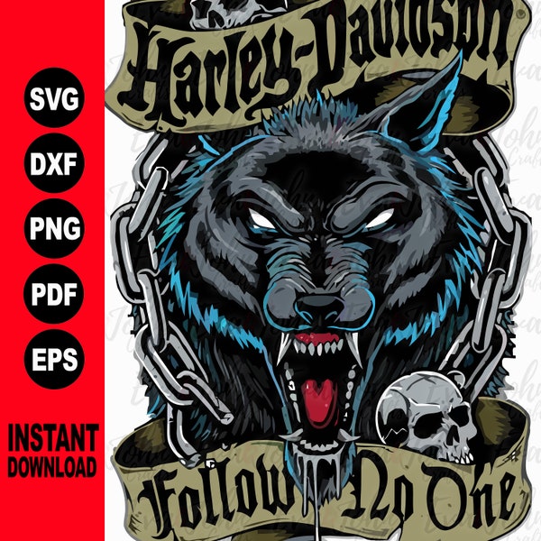 Harley Davidson Wolf SVG PNG Dxf Eps Jpg Cutfiles for Silhouette Designer, Cameo Cricut clipart Motorcycle t-shirt/ Digital File Download