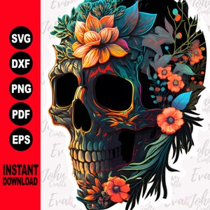 Floral Skull Logo / Jpg Svg Eps Png Dfx  / Cutfiles for Silhouette Designer, Cameo or Cricut / Digital Logo / Vector Illustration