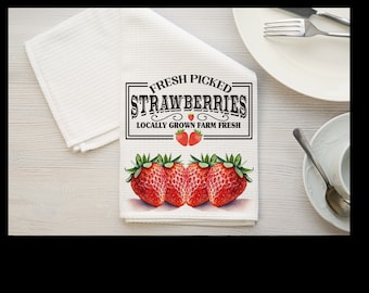 Paño de cocina de fresas, microfibra con tejido tipo gofre, decoración rústica