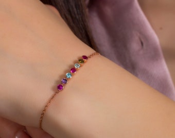 14k Gold Birthstone Bracelet, October Birthstone, Mother, Birthstone, Gemstone, Dainty, Grandmother, Mom, Birthday Gift, Valentine&#39;s, Silver