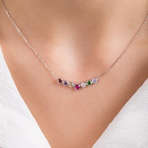 Grandma Necklace, Birthstone Necklace, Heart Necklace, Mother Necklace, Citrine, November, Gift to Her, Christmas Gifts, Blue Topaz, Garnet