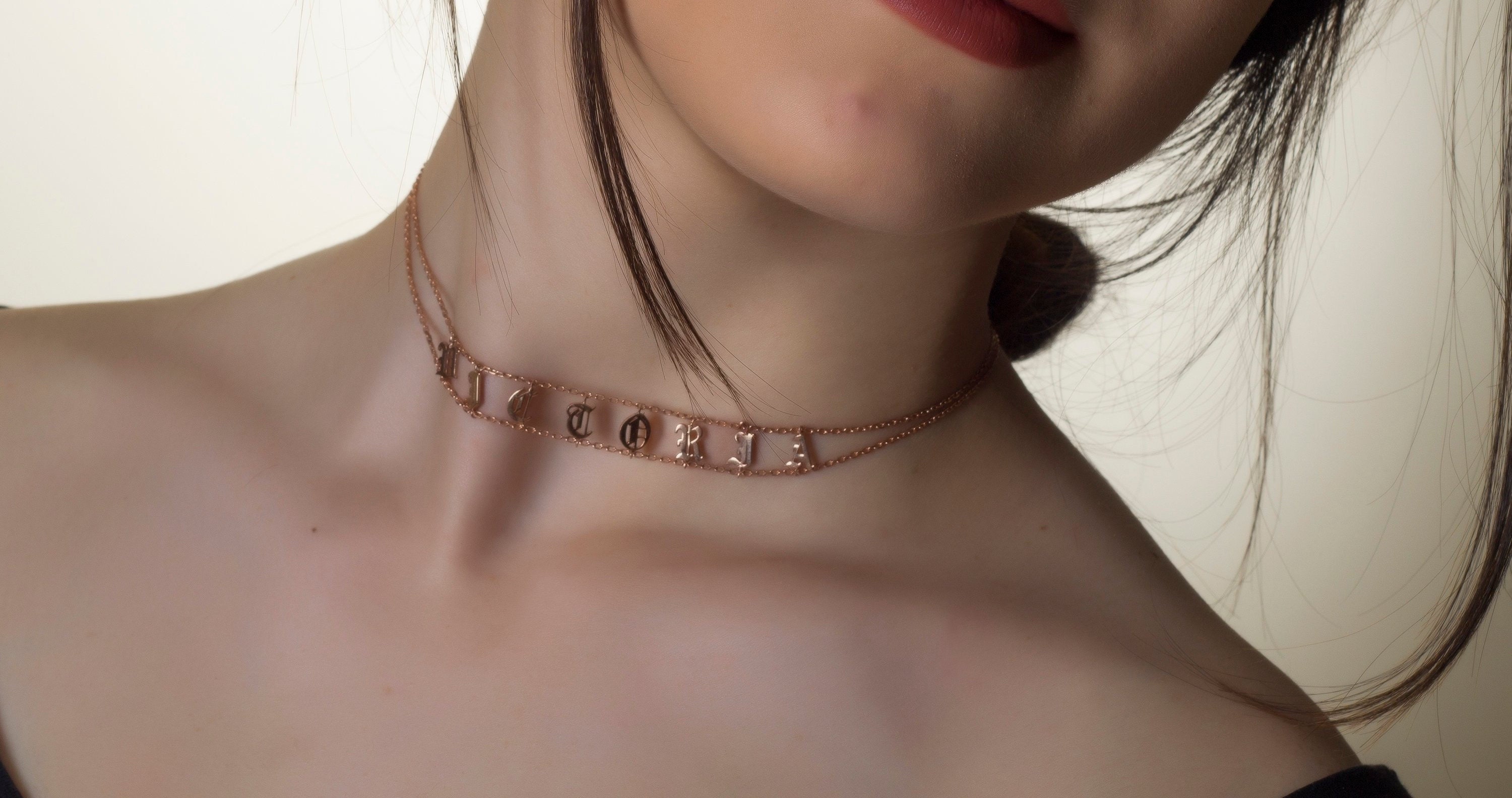 Gothic choker shop name necklace