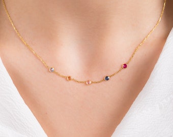 Collier de famille avec pierres de naissance • Cadeaux personnalisés pour maman • Collier pour mère • Cadeaux avec pierres de naissance • Collier de famille • Bijoux cadeaux pour mère