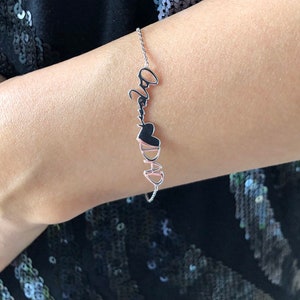 Pulsera de escritura a mano real, pulsera personalizada significativa, regalos de Navidad, joyas de dama de honor, San Valentín, corte con láser, plata esterlina