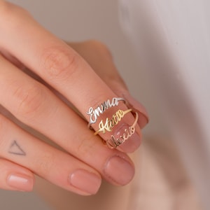 Custom Name Ring, Personalized Gift For Mom, Christmas Gift, Stackable Ring, Gift For Her, Gold Name, Mother&#39;s Day Gift, Personalized Gift