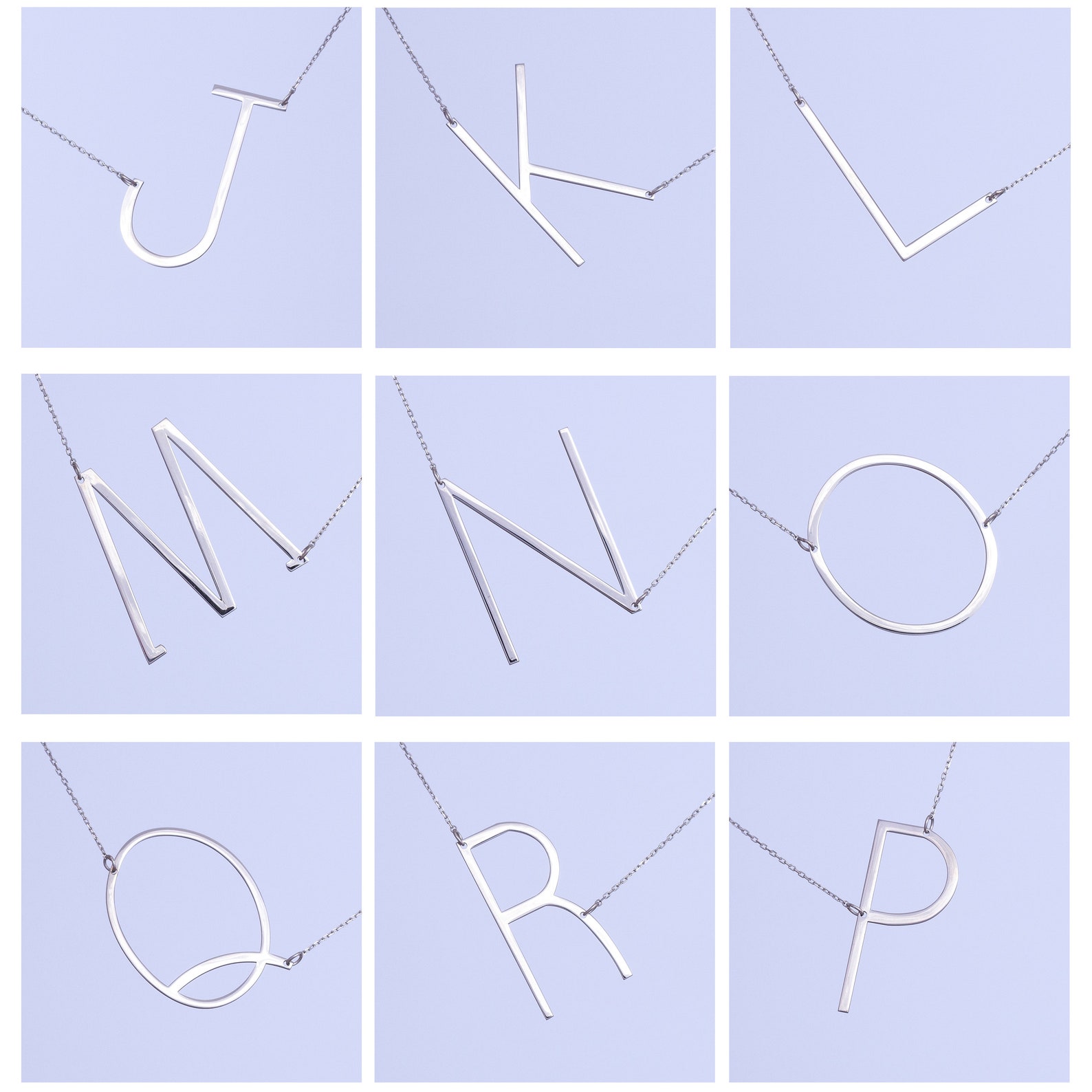 Alexis Necklace, Large Initial Sideways Necklace, Large Icon Necklace