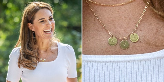 Kate Middleton Monogram Necklace, Initial Necklace, Disc Initial