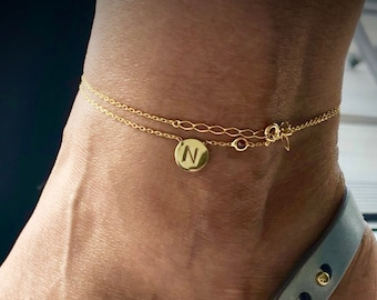 Bridesmaid Gift Personalised, Layered Initial Anklet, Evil Eye, Anklets for Women, Gold Anklet, Silver, Mother&#39;s Day Gift, Personalized
