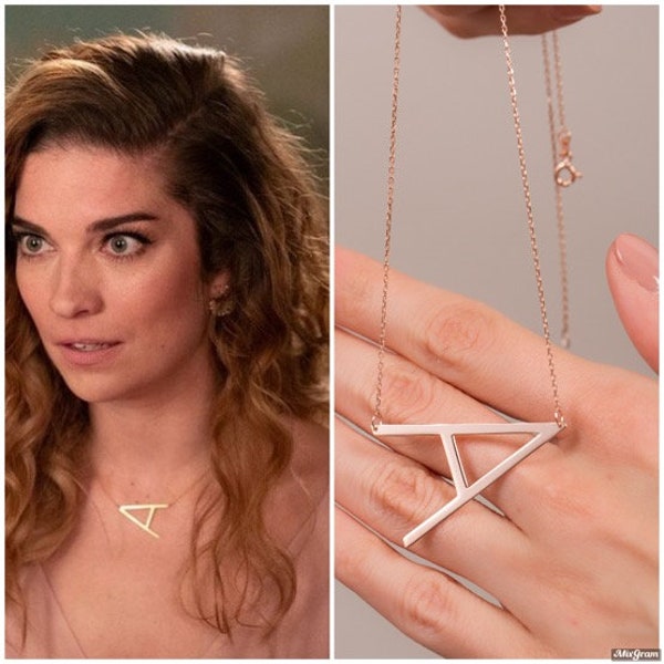 Alexis Necklace, Large Initial Sideways Necklace, Large Icon, Gold Letter Necklace, Schitt's Creek's Star Alexis' Necklace, Christmas Gifts