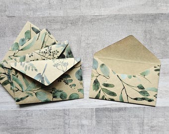 10 Small Kraft business card envelopes, 3-5/8" wide by 2-1/4" tall, Gift card envelopes with non-adhesive flaps