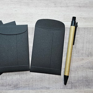 100 small black coin envelopes, 3-5/8" tall by 2-1/2" wide, Gift card envelopes with non-adhesive flaps, inserts and vellum seals available