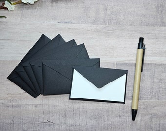 Set of 100 Small black envelopes, 3-5/8" wide by 2-1/4" tall, Business card or gift card size,  with non-adhesive flaps, inserts available