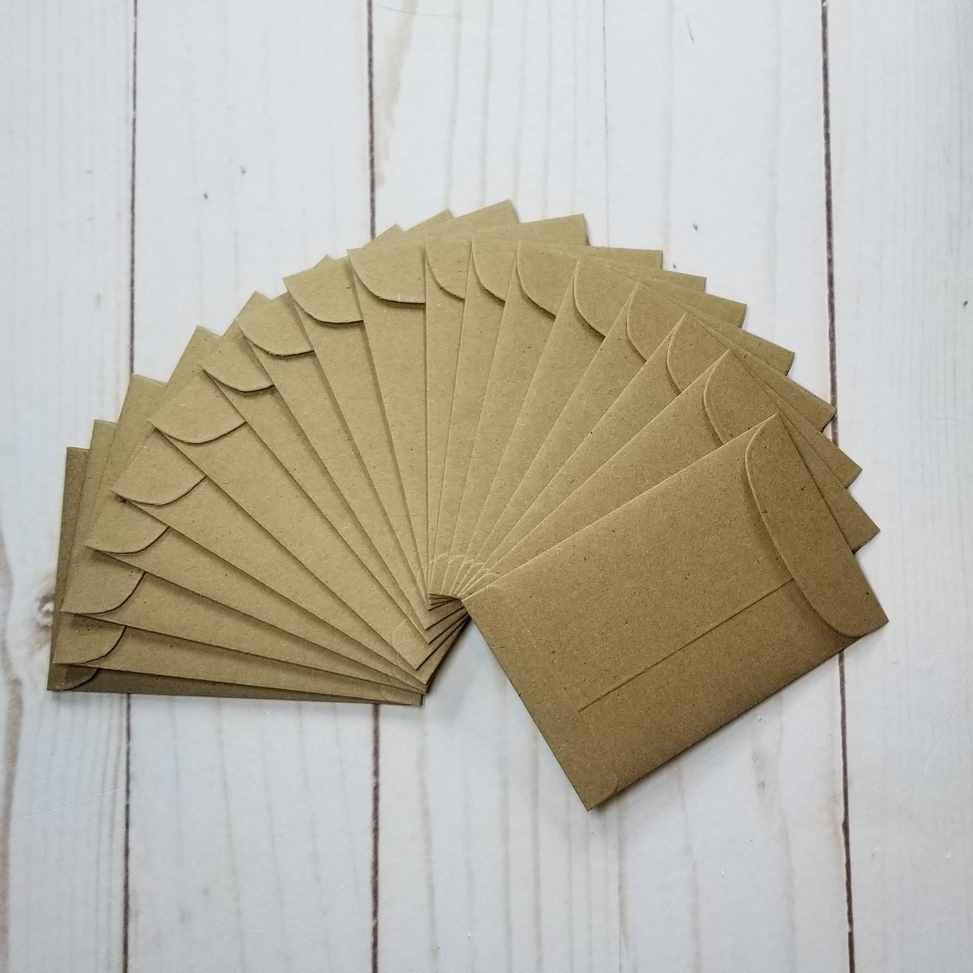 50 MINI KRAFT ENVELOPES small cards tags thank you wedding RSVP seeds 85 x  110mm