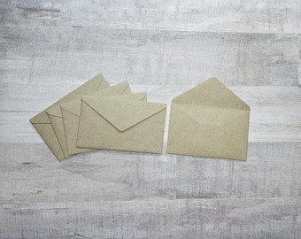 25 Small Kraft business card envelopes, 3-5/8" wide by 2-1/4" tall, Gift card envelopes with non-adhesive flaps