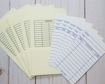 Set of 25 Library book cards with optional pockets, Date due cards, 3" x 5", Great for junk journaling or book party favors