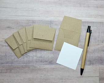 100 Small kraft envelopes, 2-1/2" square, Mini envelopes, Gift enclosures with non-adhesive flaps, inserts available