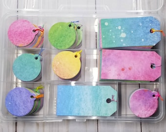 Rainbow tags, Blank, 650 tags in 2 different styles in plastic storage case, Heavyweight cardstock, Gift, jewelry, price tags
