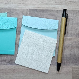30 Embossed notecards with envelopes, 3-1/8" square envelopes with non-adhesive embossed flaps, Floral stationery, Mini notecards