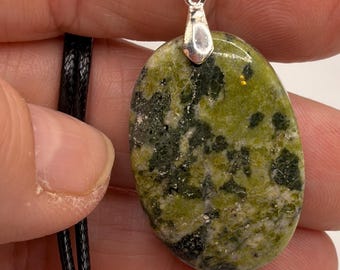 Oval Serpentine Pendant: Metaphysical Stone with black Braided cord