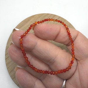 Dainty 3mm Red Agate Gemstone Bracelet: Micro Faceted AA Grade