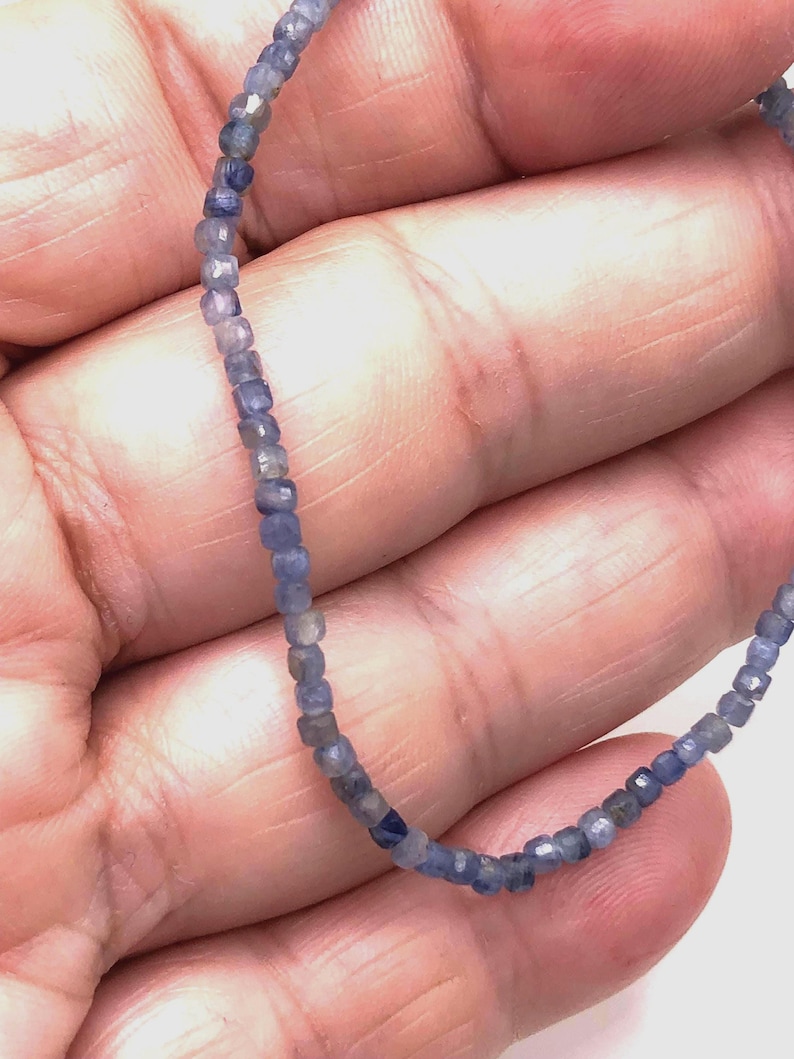 2mm Cube Silvery Blue Kyanite Gemstone Bracelet: Sterling Silver Accent, Micro Faceted image 3