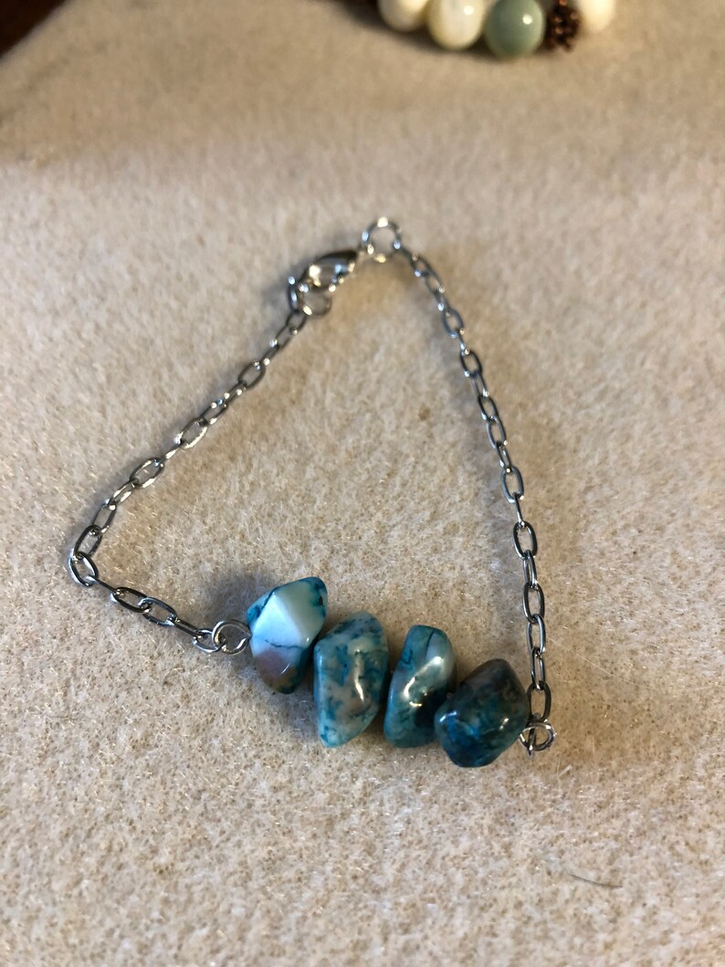 African Turquoise and stainless steel cable bracelet made to order 6.5-8.5 inch long