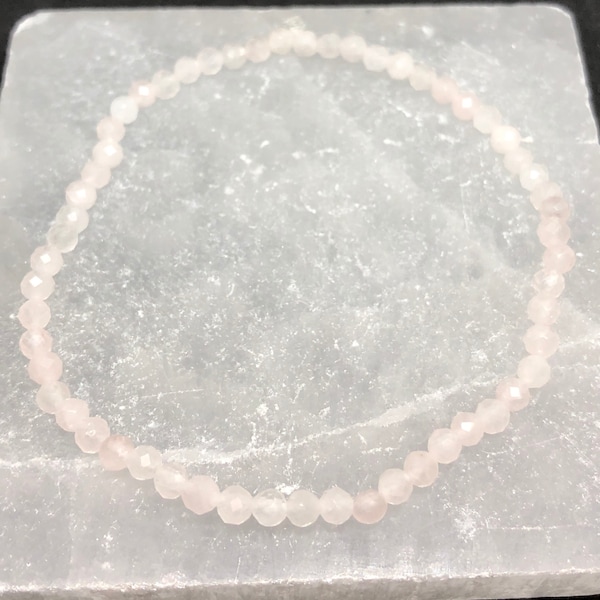 Dainty Rose Quartz 3mm Micro Faceted Bracelet Healing Bracelet Gemstone Bracelet • Stone of unconditional love • peace • romance•