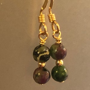4mm Ruby Zoisite Natural gemstone earrings on 14kt gold filled earring wires Spiritual healing