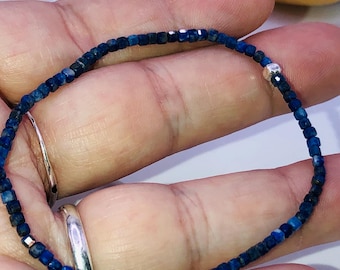 Natural Lapis Lazuli 2mm Cubes Gemstone Micro Faceted AAA Grade Bracelet Healing Bracelet Gemstone Bracelet Stone of Truth and Friendship