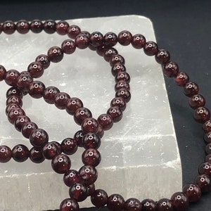 Garnet Natural 4mm round semi-precious  Gemstone Stretch Bracelet Dainty • Healing • Confidence • Mourning •