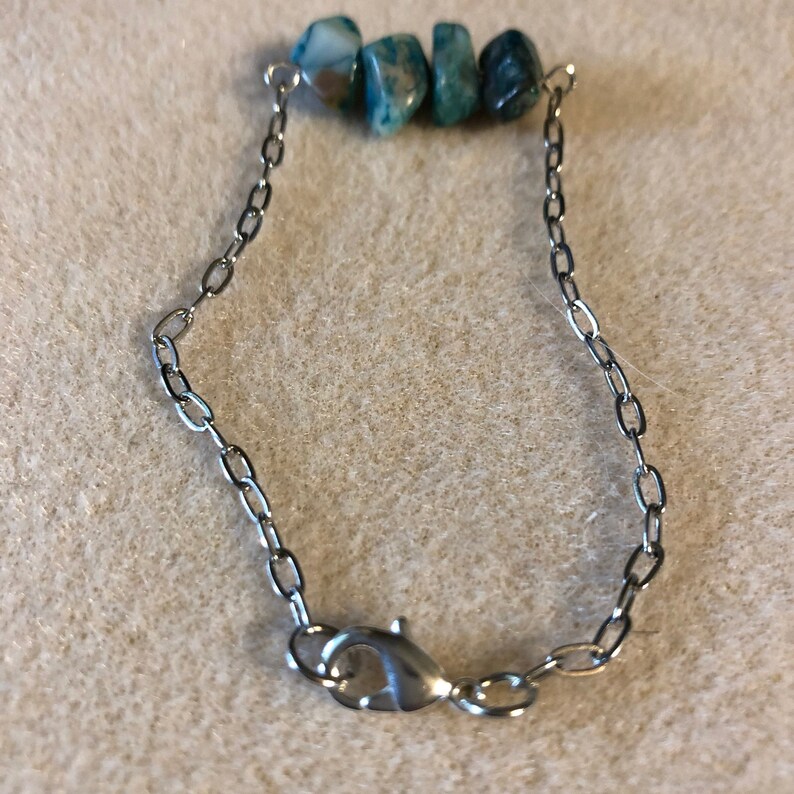 African Turquoise and stainless steel cable bracelet made to order 6.5-8.5 inch long
