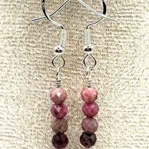 Rhodonite earrings: 4mm Micro-faceted Grade AA Gemstone with sterling silver fishhook earring wires