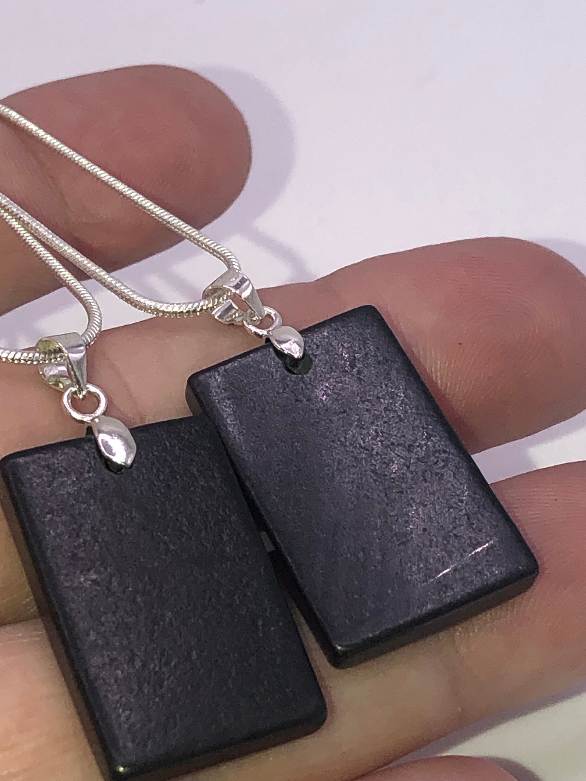 Collana Con Ciondolo Rettangolare In Shungite Naturale, Protezione Dalle Onde Elettromagnetiche (EMF) E Pietra Di Guarigione
