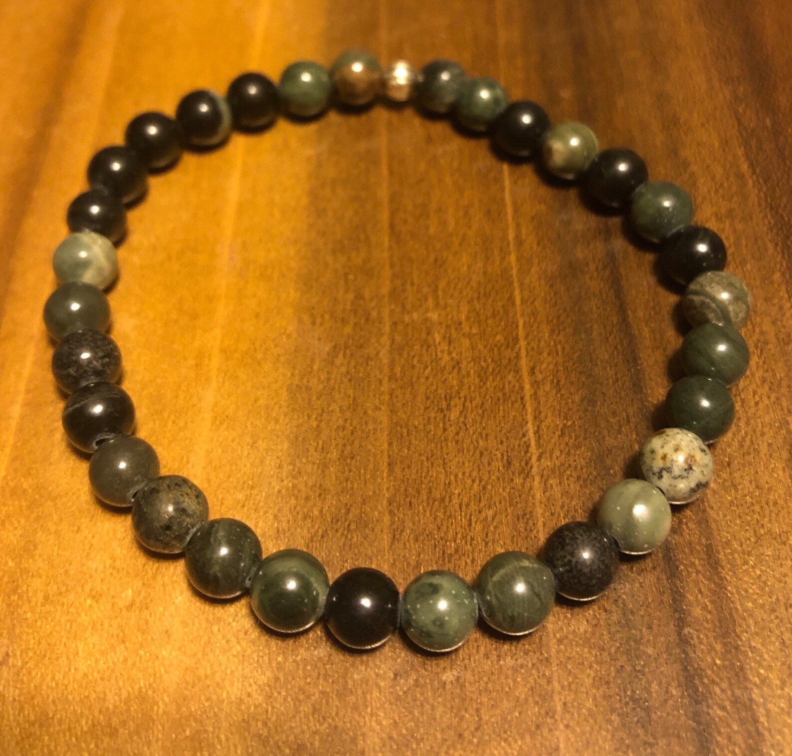 6mm Green Rhodonite Jasper Gemstone Bracelet Stretch Bracelet His or ...