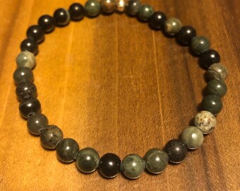 6mm Green Rhodonite Jasper Gemstone Bracelet Stretch Bracelet his or hers •Love • •Comfort•