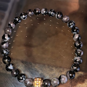 6mm Natural Indigo Gabbro Mystic Merlinite Grade AAA Gemstone Stretch Bracelet focal bead in your choice of color • strength • courage •love