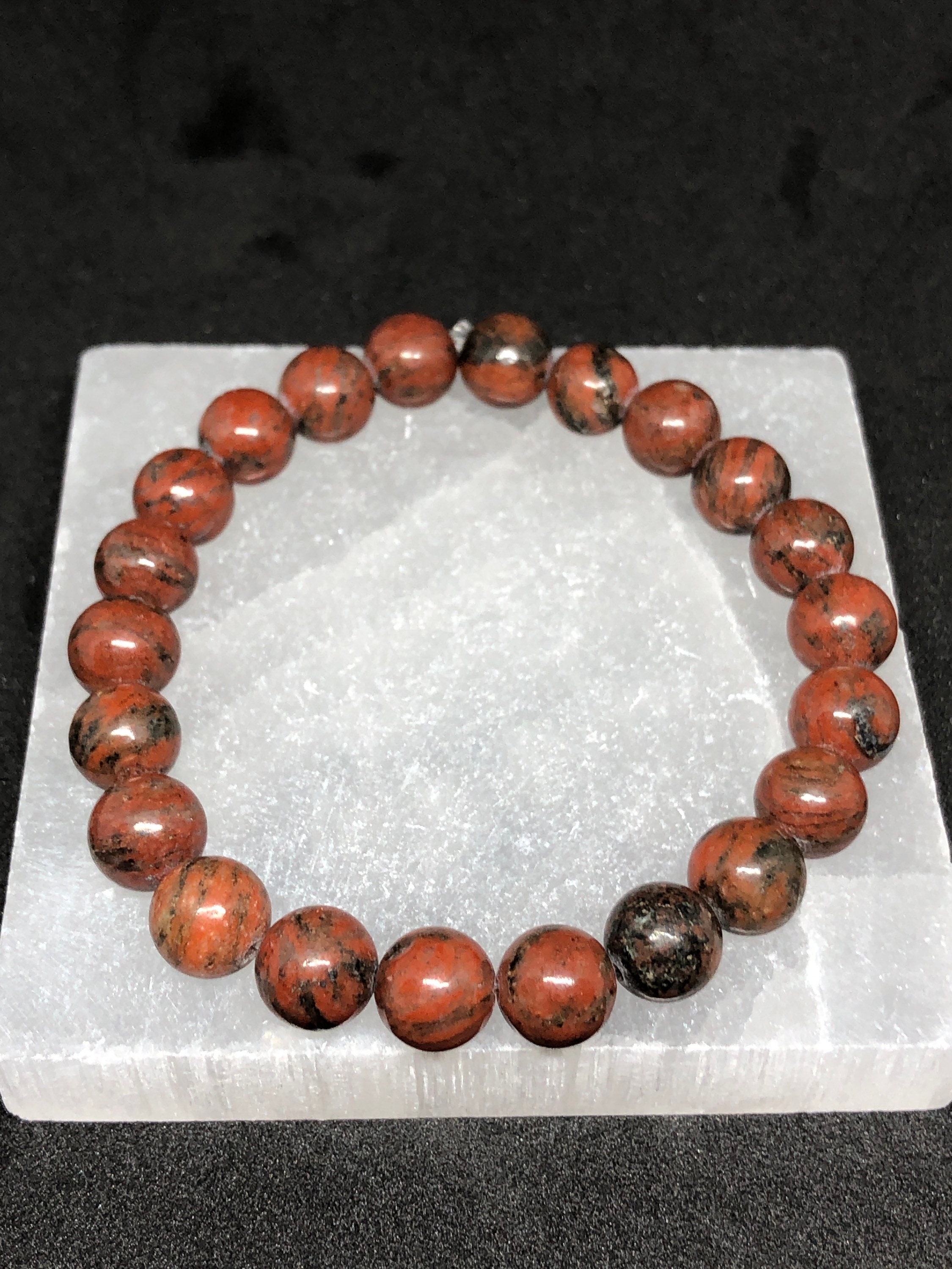 Wise Crystal Red Jasper Beaded Bracelet – 8mm Healing Crystal Stone, Chakra Orange Jasper