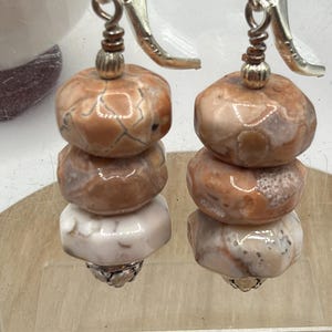 Fossilized Shell Bead Earrings: Sterling Silver leverback, Genuine Natural Gemstone